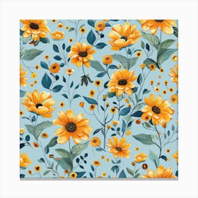 Blue Bakground Sunflowers Canvas Print