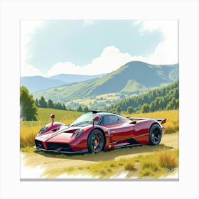 Pagani Zonda Hp Barchetta In A Stunning Watercolor Highland Scene, No Logo Or Signature 1 Canvas Print