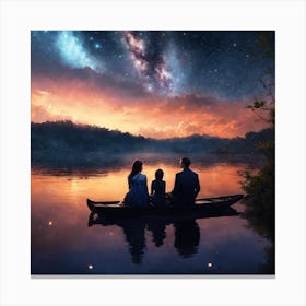 Family In A Canoe Canvas Print