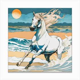 White Horse On The Beach Canvas Print