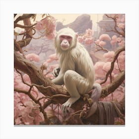Macaque 3 Pink Jungle Animal Portrait Canvas Print