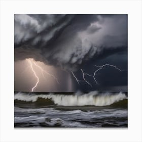 Lightning Over The Ocean 4 Canvas Print