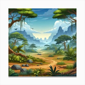 Cartoon Jungle Landscape Canvas Print