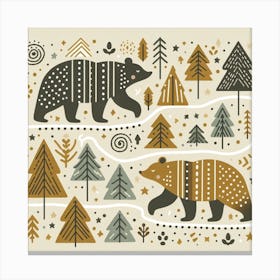 Scandinavian style, Bear trail with forest Canvas Print