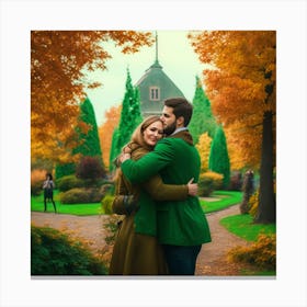 Autumn Couple Hugging In The Park Canvas Print
