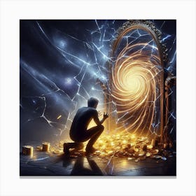 Man Kneeling In Front Of A Mirror Canvas Print