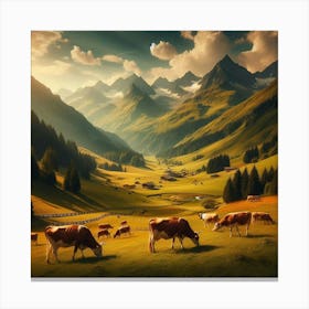 Cows Grazing In The Mountains 2 Canvas Print