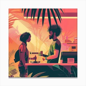 Illustration Of A Couple At A Coffee Shop Canvas Print