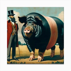 Pig And A Man Canvas Print