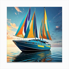 Futuristic Green Sailing Boat Cubism Style Canvas Print