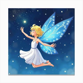 Beautiful Sylph In A Starlit Sky, Watercolor 1 Canvas Print