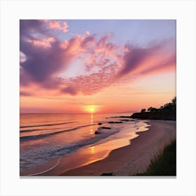 In A Quaint Coastal Town The Sunset Transforms The Sky Into A Pastel Dreamscape Canvas Print