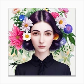 Girl With Flowers On Her Head Canvas Print