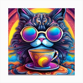 Psychedelic Cat Pop Art enlightenment through coffee Canvas Print