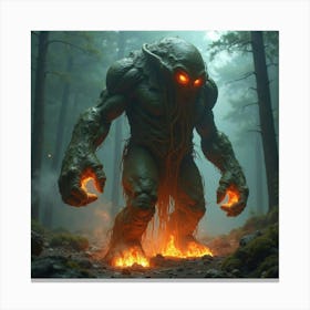 Giant Golem Made Of Earth With Glowing Roots 1 Canvas Print