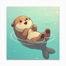 A Charming Sea Otter Floating On Its Back 2 Canvas Print