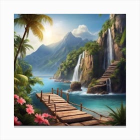 Waterfall And Bridge Canvas Print