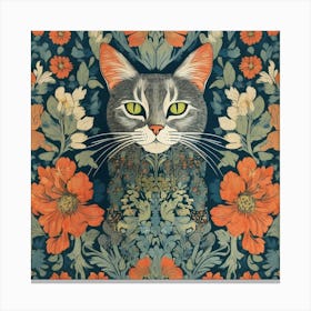 william morris Cat With Flowers 9 Canvas Print