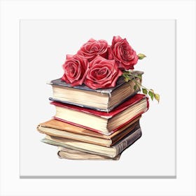 Roses On Books 13 Canvas Print