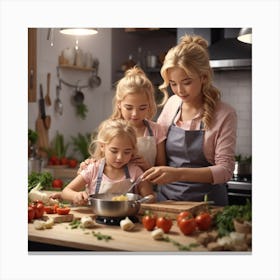 Photo Mother And Daughter Cooking At The 0 Canvas Print