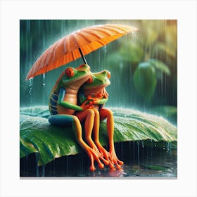 Frog Couple In The Rain Canvas Print