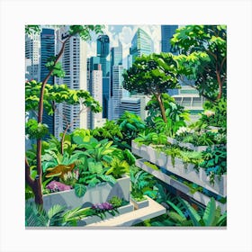 David Hockney Style. Rooftop Garden in Singapore 1 Canvas Print