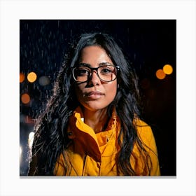 Firefly Dramatic Rain Soaked Portrait Of Woman With Glasses At Night 67059 Canvas Print