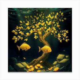 Gold Tree And Gold Coins Canvas Print