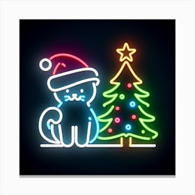 Neon Cat With Christmas Tree Canvas Print
