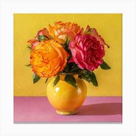 Roses In A Yellow Vase Canvas Print