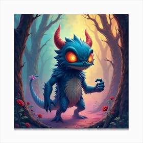 Monster In A Colorful Watercolor Environment, Surrounded By Dark Magic 1 Canvas Print