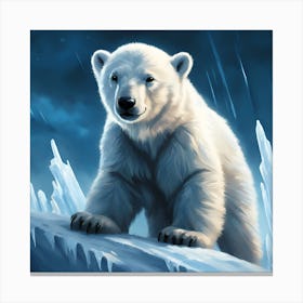 Bear Cub on the Nightime Arctic Ice Canvas Print