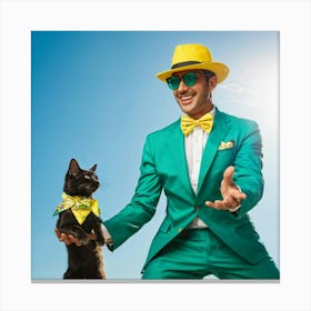 A Fashionable Adult Businessman In A Green Summer Suit Coupled With A Vibrant Yellow 3 Piece Access (6) Canvas Print