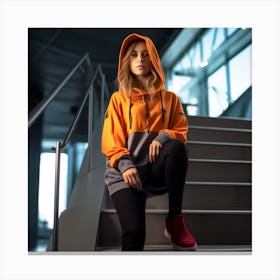 Girl In Orange Hoodie Canvas Print