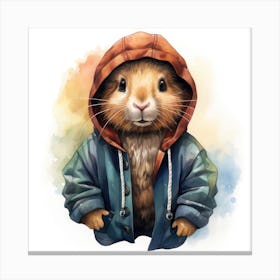 Watercolour Cartoon Guinea Pig In A Hoodie 1 Canvas Print