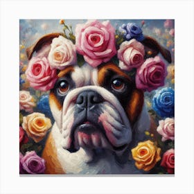 Bulldog With Roses Canvas Print