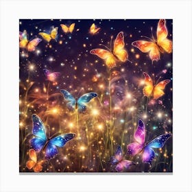 Colorful Butterflies In The Night Sky Canvas Print