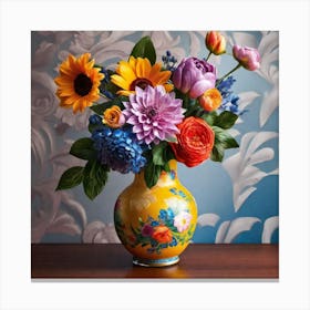 Colorful Flowers In A Vase 34 Canvas Print