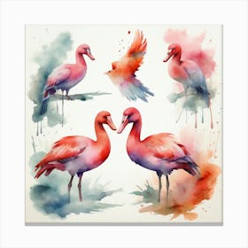 Watercolor Flamingos Canvas Print