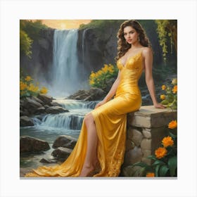 Golden Girl In Yellow Dress Canvas Print