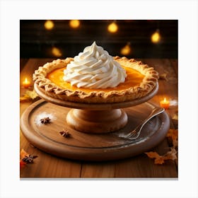 Pumpkin Pie On A Wooden Stand Canvas Print