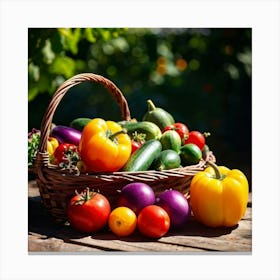 Basket Of Ripe Fresh Farm Harvest Overflowing With Assorted Vegetables And Fruits Vibrant Purple E (7) Canvas Print