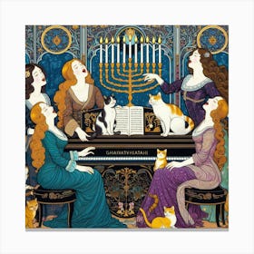 4 women singing around the piano Canvas Print