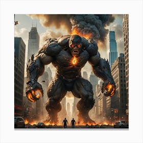 The Terrifying Giant Destroys the Urban Jungle Canvas Print