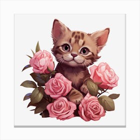 Kitten With Roses Canvas Print