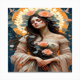 Angel With Roses Canvas Print