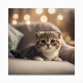 A Cute Scottish Fold Kitty, Pixar Style, Watercolor Illustration Style 8k, Png (9) Canvas Print
