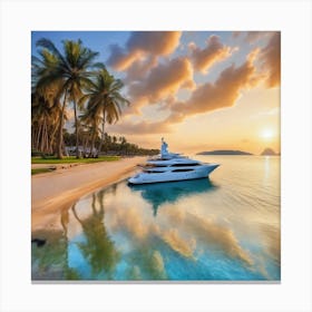 620984 Clean Beach, Blue Waters, Golden Sand, Palm Trees, Xl 1024 V1 0 Canvas Print