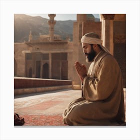 Muslim Man Praying In Mosque Canvas Print