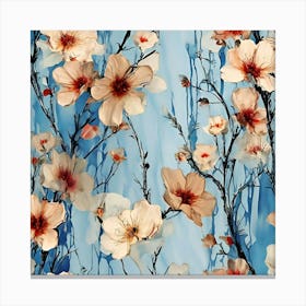 Flowers On A Blue Background 2 Canvas Print